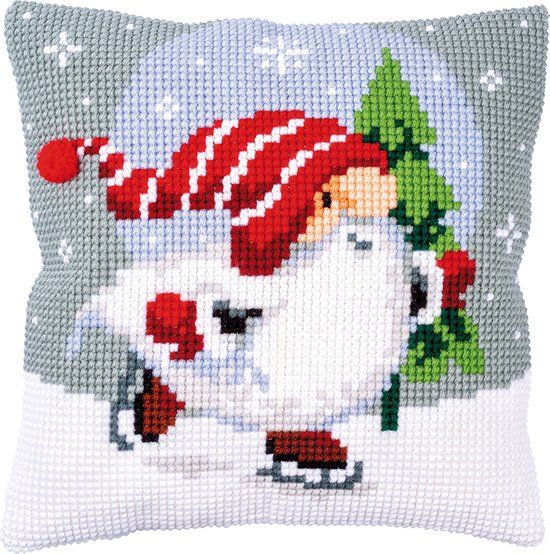 Vervaco Kruissteekkussen kit Kerst Kerstkabouter op ijs