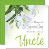 Sympathie Kaarten - Met de diepste sympathie op het verlies van uw oom kaart - Sorry rouwkaarten voor volwassenen, 145 mm x 145 mm condoleances denken aan u kaart, Lily Floral Sympathy wenskaarten