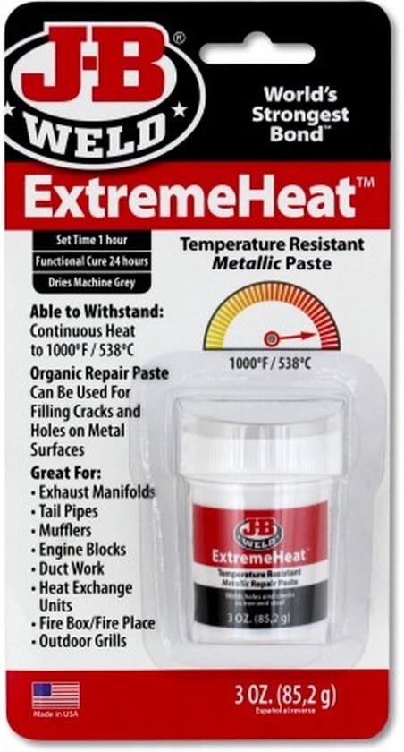 JB-Weld ExtremeHeat Reparatie-pasta - Voor extreem hete toepassingen tot 1.300° C- Voor ovens, verwarmingsketels, uitlaatsystemen, Turbo's - 3,0 oz