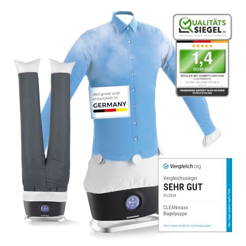 CLEANmaxx Pro Steam Automatische hemdenstrijkijzer, inclusief broekopzetstuk, stoomfunctie, touchdisplay, strijkapparaat voor overhemden en blouses, vermindert geuren, desinfecteert, gladmaakt, frist