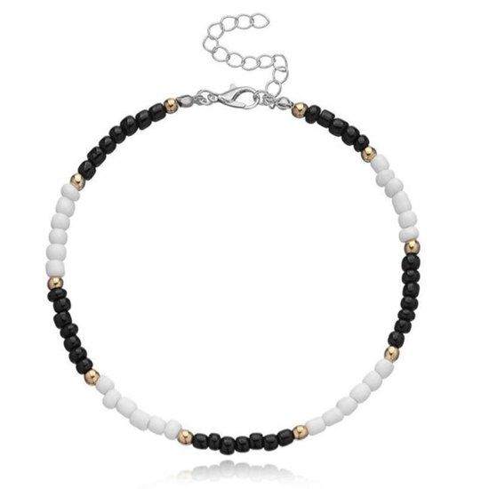 LGT JWLS Lookinggoodtoday Bohemian stijl Kralen Enkelbandje - Zwart Wit