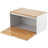 FLORINA Broodtrommel BRUSTO 35,5 x 21,5 x 19,5 cm I Broodbox van Staal en Bamboe-Deksel I Ruime en Moderne Broodcontainer I Broodopslag Lang Vers I Brooddoos voor Keuken I Kleur: Wit