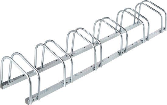 Relaxdays fietsenrek grond - voor 6 fietsen - buiten - staal - zilver