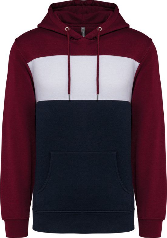 Kariban Unisex Hoodie met Capuchon Kariban - Wine/Wit/Donkerblauw - 4XL