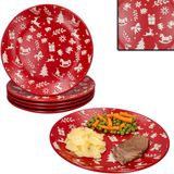 MamboCat Set van 6 Advent dinerborden I Ø27cm I Eetborden van steengoed in rood met kerstmotieven in crème I winterse grote borden voor Kerstmis, Advent & Nikolaus