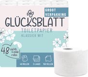Glücksblatt Toiletpapier klassiek wit, 3-laags, 48 rollen van 150 vellen, 100% cellulose, zacht wc papier met reliëf, ideaal voor camping, verpakking met minimaal 30% gerecycled plastic