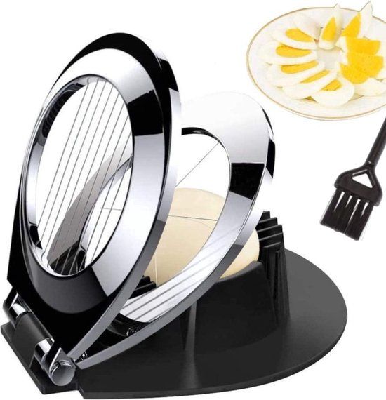 Egg Slicer with Brush - Black Plastic - 20cm
