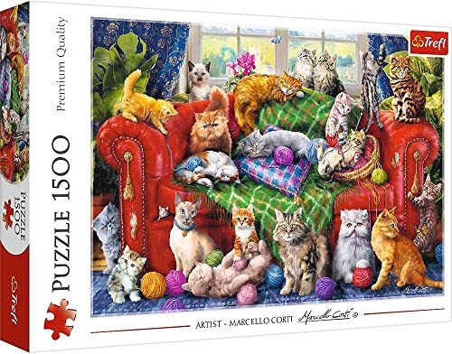 Trefl - Kittens op de Bank - puzzel 1500 Stukjes - Katten, Moderne doe-Puzzel, Creatief Amusement, Plezier, Klassieke Puzzels met Dieren, voor Volwassenen en Kinderen vanaf 12 jaar