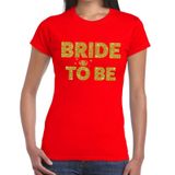 Bellatio Decorations Bride to Be - tekst t-shirt - rood - met gouden glitter letters - dames - Vrijgezellenfeest kleding XXL