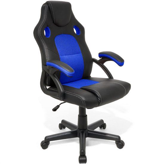 LifeGoods Gaming Stoel - Gamestoel - Verstelbaar in Hoogte - Comfortabele Gaming Chair - Kunstleer - Blauw/Zwart