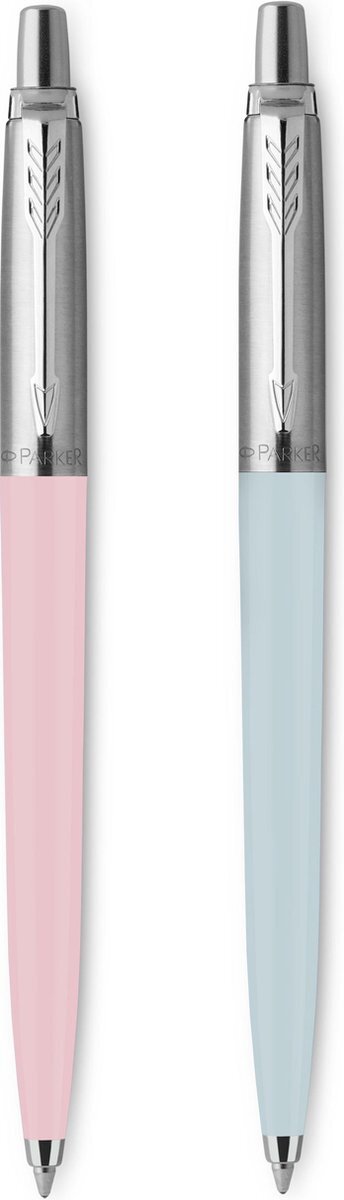 Parker Parker Jotter Originals-balpen pastelcollectie | Roze en blauwe jaren 50-afwerkingen | Medium punt | Blauwe inkt | 2 stuks