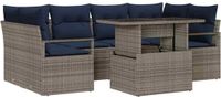 vidaXL Tuinbank Set 7-delig 6 zitplaatsen Grijs en Marineblauw