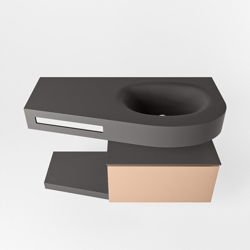 Mondiaz Riva Dulcet badkamermeubel rechts 100 dark grey en rosee - 100 x 50 x 53 cm - EAN: 6017322092099