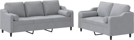vidaXL 2-delige Loungeset met kussens stof lichtgrijs
