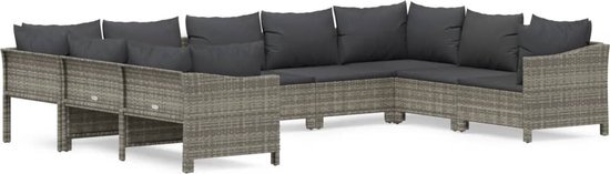 vidaXL 9-delige Loungeset met kussens poly rattan grijs