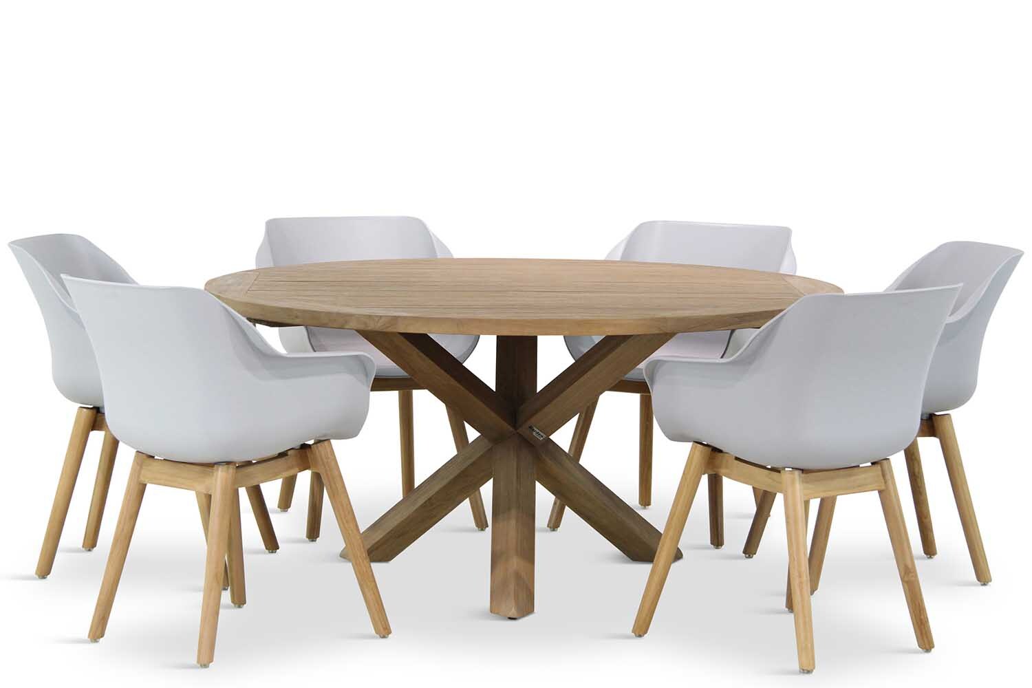 Hartman Sophie teak/Sand City rond 160 cm dining tuinset 7-delig