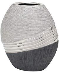 Dekohelden24 Elegante moderne decoratieve designer keramische vaas in zilver-grijs ovaal, 20 cm