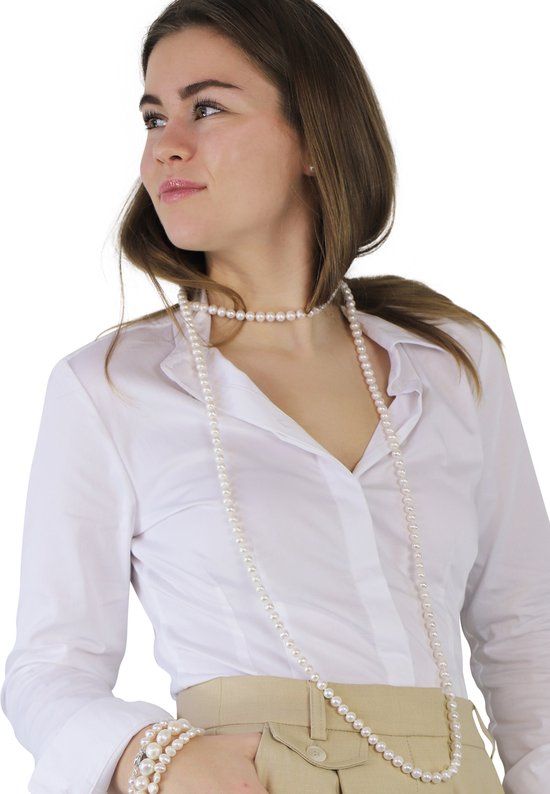 PROUD PEARLS® Extra Lange Klassieke Parelketting 160cm - Wit - Zoetwaterparel