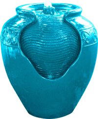 Teamson Home Buiten Tuin Vloer Waterornament - Geglazuurd Pot Ontwerp - Met Pomp - Groenlauw