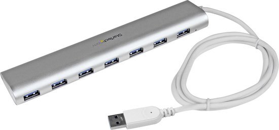 StarTech.com 7 Poorts compacte aluminium USB 3.0 hub met geintegreerde kabel zilver