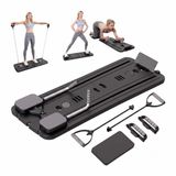 Relaxdays Pilates board, avec 2 bandes de résistance, coussin pour les genoux, noir