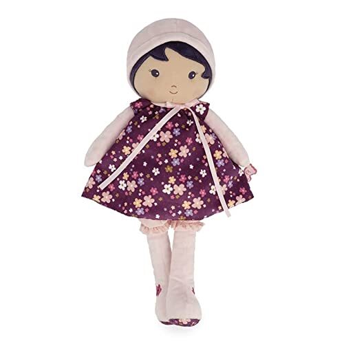 Kaloo - Tederheid – Mijn eerste pop van paarse stof – grote stoffen pop 40 cm – bloemenjurk – afneembare Bloomer – mooie geschenkdoos en personaliseerbare band – vanaf de geboorte, K200003