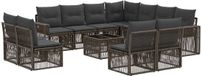 vidaXL Tuinbank - Set - 12-zits - Grijs en Donkergrijs - Polyrattan