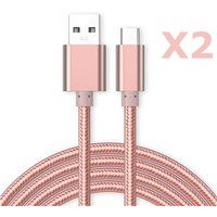 X2 Little Boutik® Kabel Type-C Versterkt nylon Lengte 2M Roze Kleur