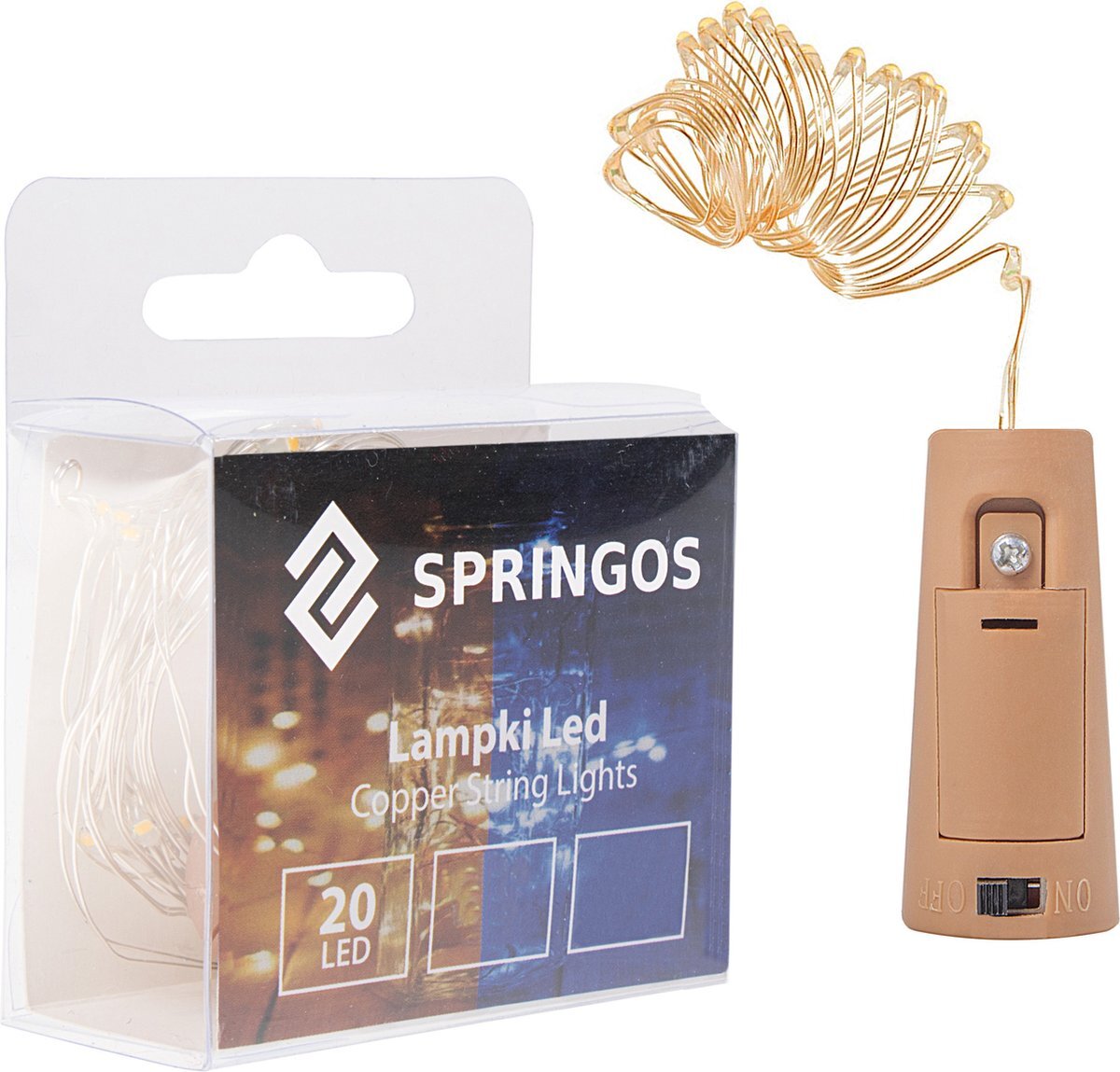 springos LED Kurk | Flesverlichting | LED Lichtsnoer Wijnfles | 1.9 m | Batterij | 20 LED | Warm Wit