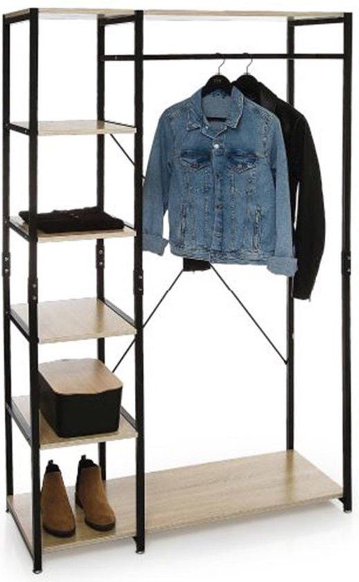 Merkloos Kledingrek Juste - Zwart/Hout - Metaal/Spaanplaat