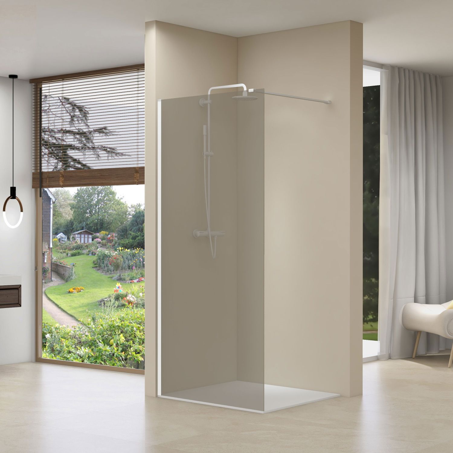 van Rijn Inloopdouche ST01 100x200cm Rookglas 8mm Wit