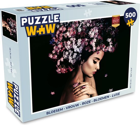 MuchoWow Puzzel Bloesem - Vrouw - Roze - Bloemen - Luxe - Legpuzzel - Puzzel 500 stukjes - Sinterklaas cadeautjes - Sinterklaas voor grote kinderen