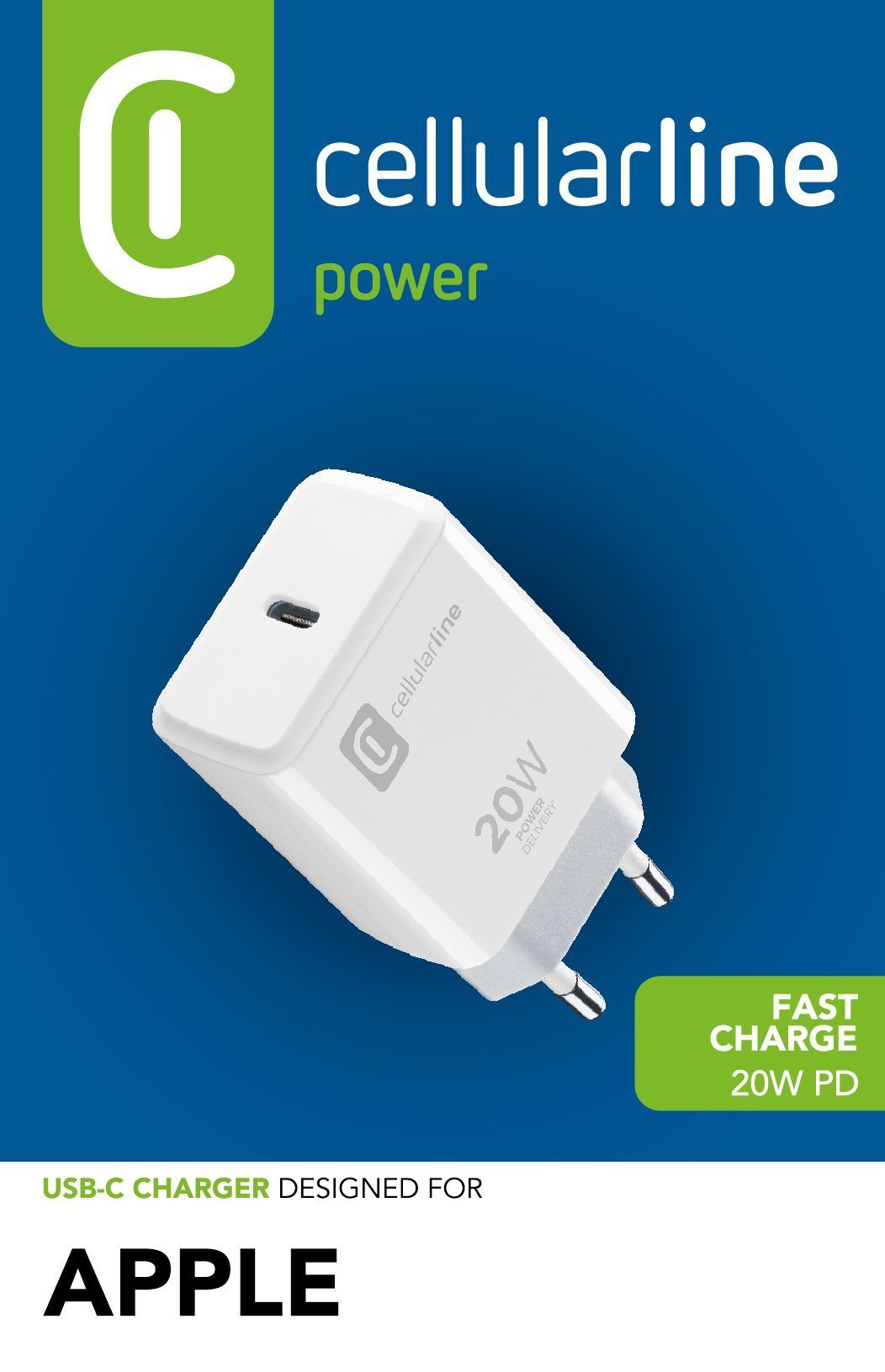 Cellularline ACHIPHUSBCPD20WW - 20W USB-C PD Charger - White