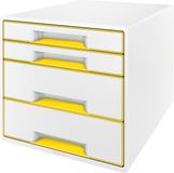 Leitz WOW Cube Ladenblok Met 4 Laden - Opberger met Vakken - Voor Kantoor En Thuiswerken - Ideaal Voor Thuiskantoor - Wit/Geel