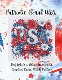 Patriotic Floral USA: Red, White and Blue Americana Counted Cross Stitch Pattern
