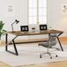 Bureau 178 cm bois/métal espace de télétravail 2 personnes