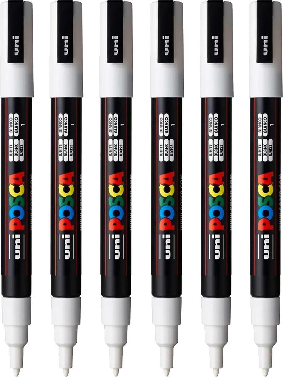 Posca Stiften PC-3M Fine Tip - verfstiften - Wit - 6 stuks