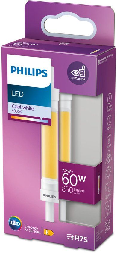 Philips LED R7S - 7.2W - 850 lm - 4000K - Koel Wit Licht - 118mm