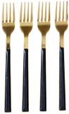 HOME DECO FACTORY Gebaksvorkjes - 4x stuks - zwart/goud - RVS - 15 cm