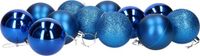 Gerimport Gerim Kerstballen - 12 stuks - blauw - kunststof - mat/glans/glitter - D6 cm