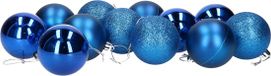 Gerimport Gerim Kerstballen - 12 stuks - blauw - kunststof - mat/glans/glitter - D6 cm