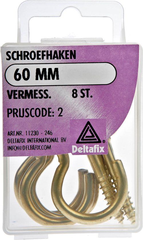 Deltafix Schroefhaken - 8x - vermessingd metaal - 60 mm