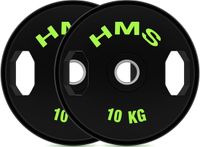 HMS TOG Serie - Olympische Halterschijven - 10 KG - Rubbercoating - Zwart/Groen
