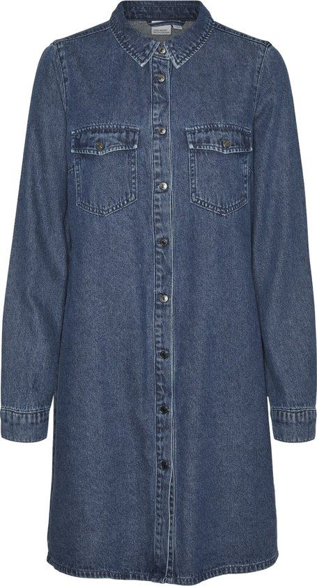 Vero Moda Vmjennie LS Short Denim Dress - Medium Blue - XS