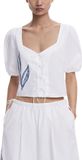 Desigual Crop Embroidered Tie Top Wo - White Blouses