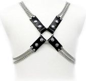 LEATHER BODY | Leather Body Chain Harness Zilver, Zwart Leer, Metaal