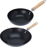 Excellent Houseware Wok/hapjes/bak pannen - 2 stuks - Staal - D20 en D30 cm