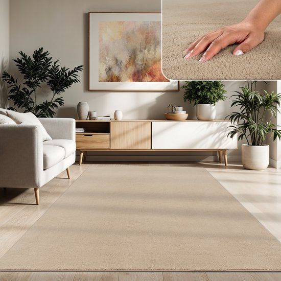 Paco Home Moderne woonkamer tapijt kortpolig wasbaar zacht uni effect bont antislip 160x220 cm