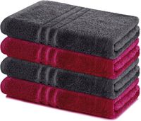Lavea® Set van 4 handdoeken 70x140 cm – 100% katoen – Antraciet en Bordeaux