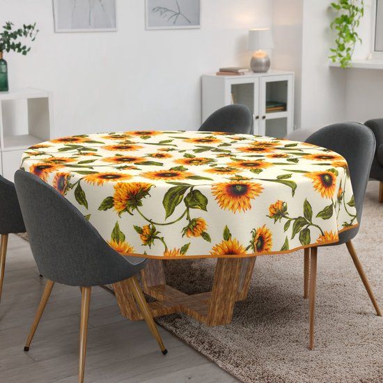 ANRO Tafelkleed Zonnebloemen Meerkleurig Rond Ø120cm